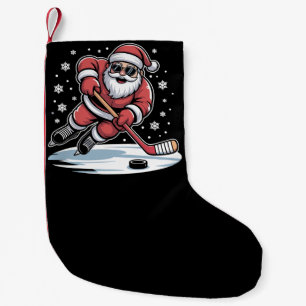 Meia De Natal Pequena Papai Noel engraçado de Natal jogando hóquei no ge