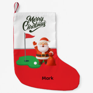 Meia De Natal Pequena Papai Noel Golfista com Feliz Natal