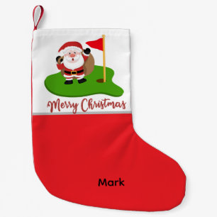 Meia De Natal Pequena Papai Noel Golfista com Feliz Natal