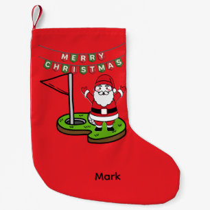Meia De Natal Pequena Papai Noel Golfista com Feliz Natal