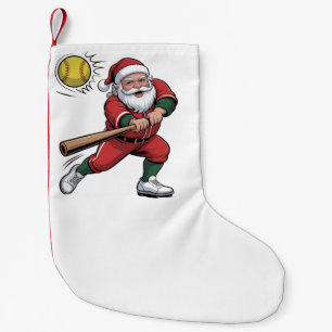 Meia De Natal Pequena Papai Noel Jogando Softbol Jogador de Natal Esport