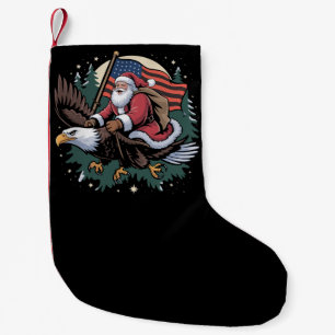 Meia De Natal Pequena Papai Noel montando águia Bandeira EUA Natal