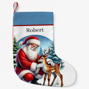 Meia De Natal Pequena Papai Noel Natalício e Veado adicionar nome