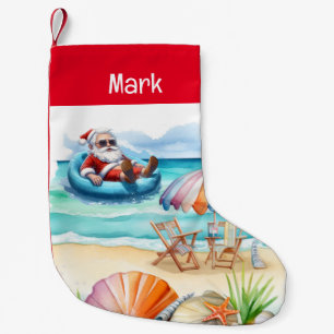 Meia De Natal Pequena Papai Noel no Natal da praia