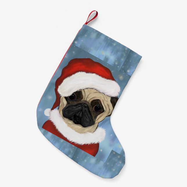 Meia De Natal Pequena Papai Noel Pug (Frente (Pendurada))