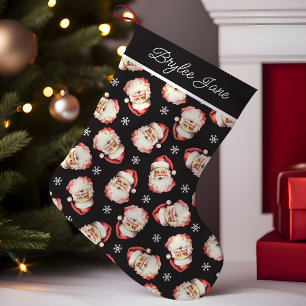 Meia De Natal Pequena Papai Noel Vintage Retro Personalizado Preto