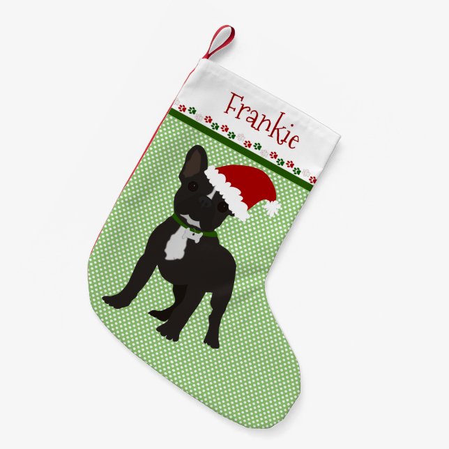 Meia De Natal Pequena Papais noeis Black French Bulldog Personalizado (Frente (Pendurada))