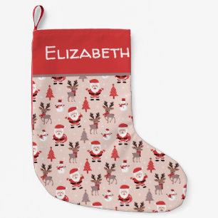 Meia De Natal Pequena Papais noeis bonitos e Reindeer cor-de-rosa