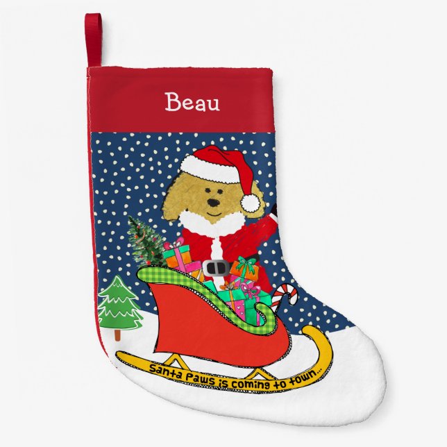 Meia De Natal Pequena Papais noeis de GoldenDoodle Personalizados (Frente)