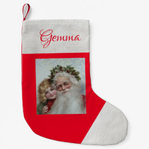 Meia De Natal Pequena Papais noeis e garotinha
