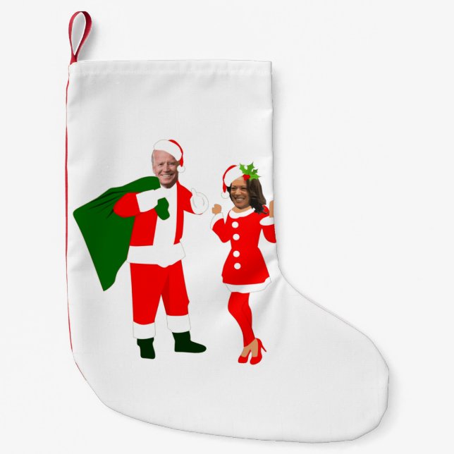 Meia De Natal Pequena papais noeis kamala harris joe biden do xmas (Frente)