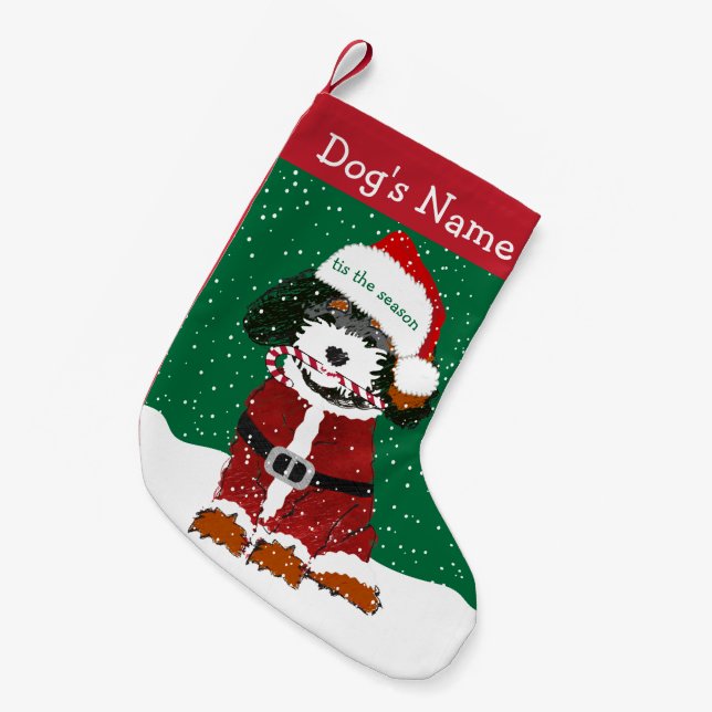 Meia De Natal Pequena Papais noeis personalizados Bernedoodle (Frente (Pendurada))
