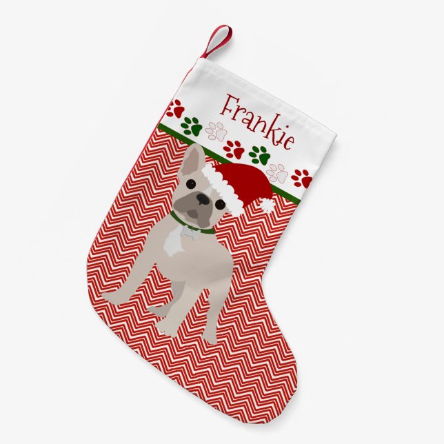 Meia De Natal Pequena Papais noeis Personalizados - Bulldog Francês (Frente (Pendurada))