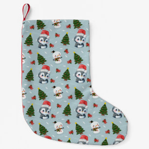 Meia De Natal Pequena Papais noeis Pinguins Feliz Padrão de Árvore de Na