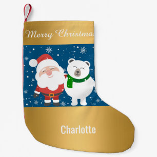 Meia De Natal Pequena Papais noeis Snowman, Dourado Natal, é personalizá