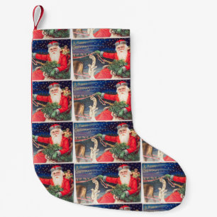 Meia De Natal Pequena Papais noeis Vintage no trenó