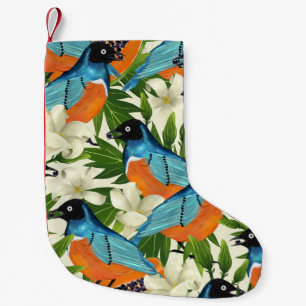 Meia De Natal Pequena Papaya tropical e padrão de pássaros.
