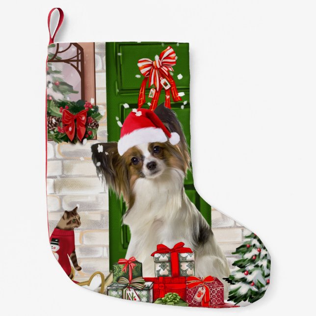 Meia De Natal Pequena Papillon Dog Christmas (Frente)