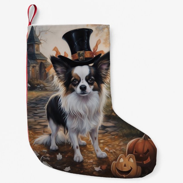 Meia De Natal Pequena Papillon Pumpkins Halloween Scary (Frente)