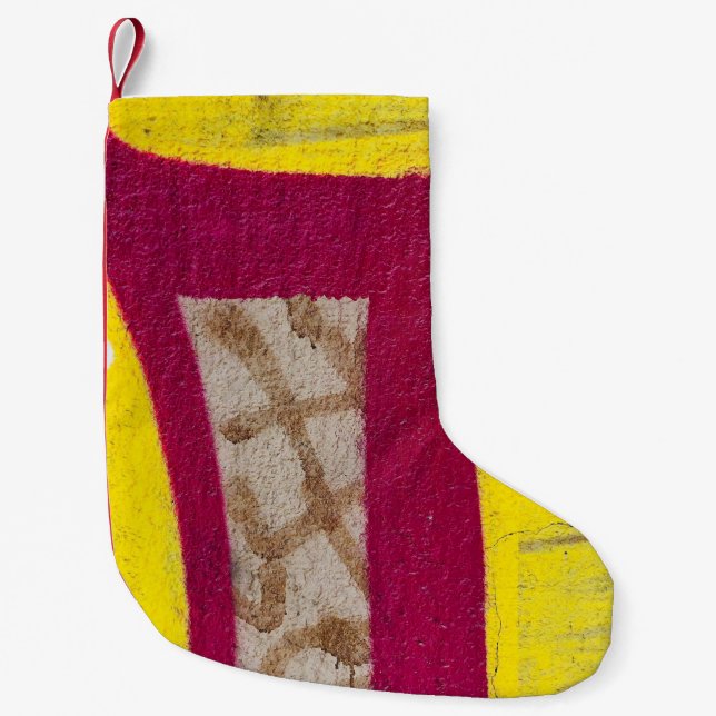 Meia De Natal Pequena Parede amarela e rosa pintada (Frente)