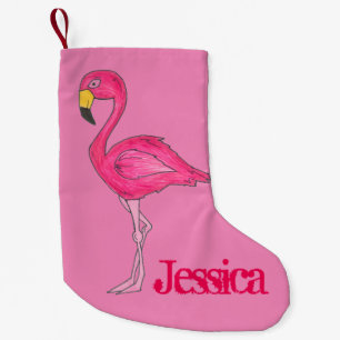 Meia De Natal Pequena Pássaro Tropical do Paraíso Flamingo Rosa