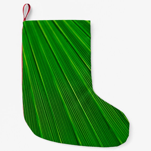Meia De Natal Pequena Pasta de folhas de fundo verde (Frente)