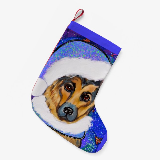 Meia De Natal Pequena Pastor Alemão        (Frente (Pendurada))