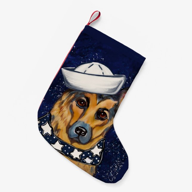 Meia De Natal Pequena Pastor Alemão        (Frente (Pendurada))