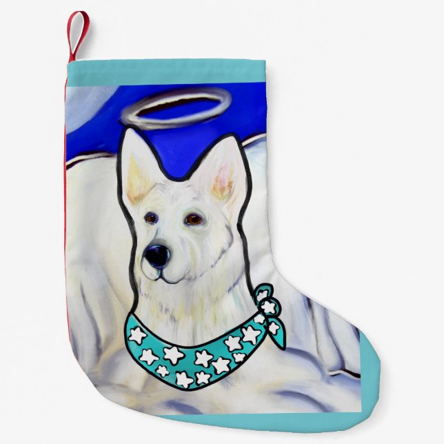 Meia De Natal Pequena Pastor Alemão Branco (Frente)