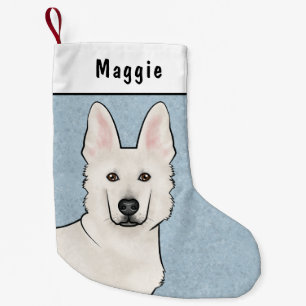 Meia De Natal Pequena Pastor Suíço Branco Cabeça de Cachorro Azul Fofo