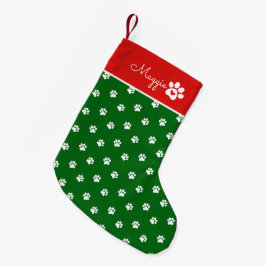 Meia De Natal Pequena Pata de Cachorro Festiva com Nome Personalizado