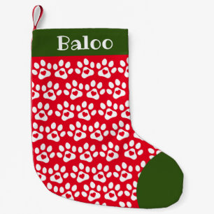 Meia De Natal Pequena Pata de Cachorro Imprimir Vermelho Verde no Topo d