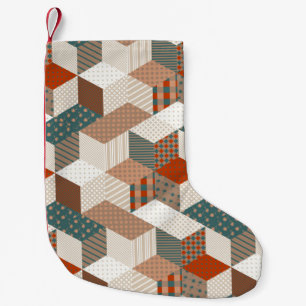 Meia De Natal Pequena Patches Stars Vintage Brown Green