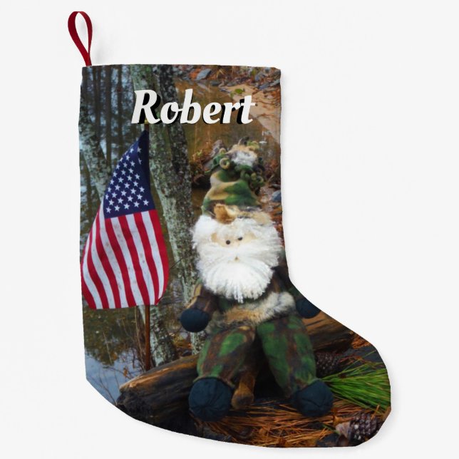 Meia De Natal Pequena Patriot Camouflage Papais noeis com bandeira ameri (Frente)