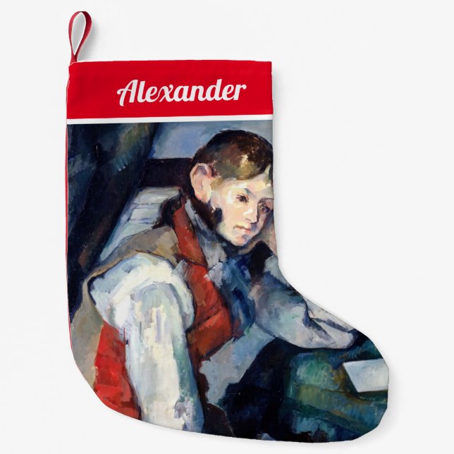 Meia De Natal Pequena Paul Cezanne - Menino no Colete Vermelho (Frente)