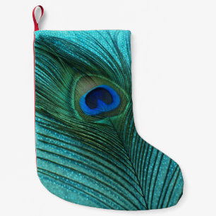 Meia De Natal Pequena Pavão metálico do azul do Aqua