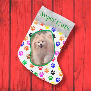 Meia De Natal Pequena Paw Dog Lover Cat Lady Pet Colorful Photo Name