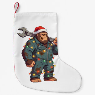 Meia De Natal Pequena Pé Grande Sasquatch Mecânico Natal Colarinho Azul