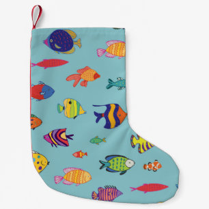 Meia De Natal Pequena Peixes tropicais, padrão de linha de colheita