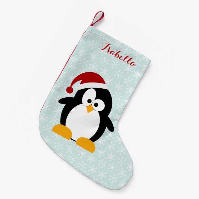 Meia De Natal Pequena Penguin Feriado Engraçado Personalizado (Frente (Pendurada))