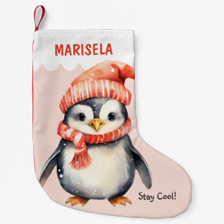 Meia De Natal Pequena Penguin Kids Crianças Fofo Nome Personalizado Rosa