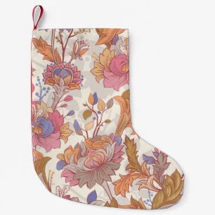 Meia De Natal Pequena Pêonias decorativas: padrão floral colorido.