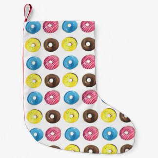 Meia De Natal Pequena Pequenas rosquinhas de aquarela, padrão uniforme.