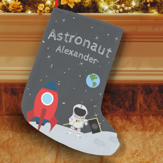 Meia De Natal Pequena Pequeno Astronauta na Lua, Espaço do Primeiro Nome (Criador carregado)