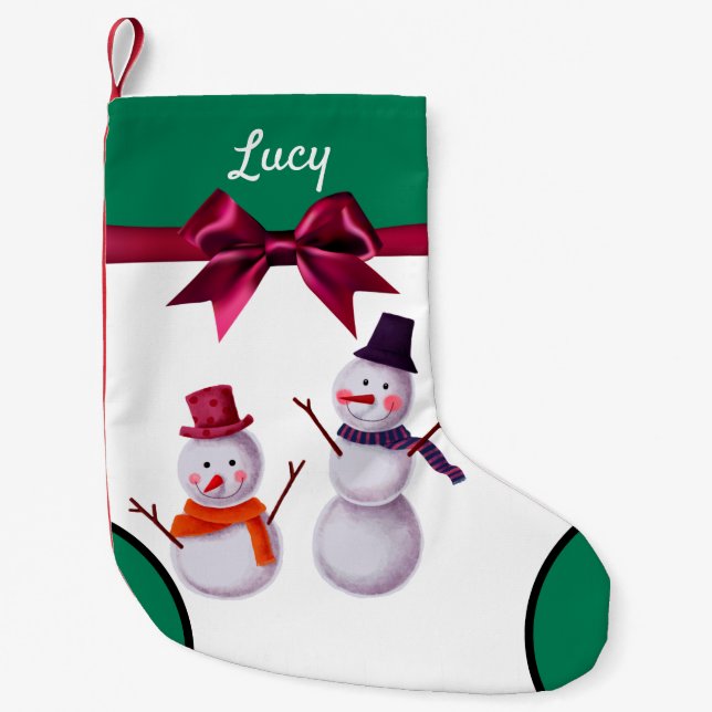 Meia De Natal Pequena Pequeno boneco de neve para o Natal (Frente)