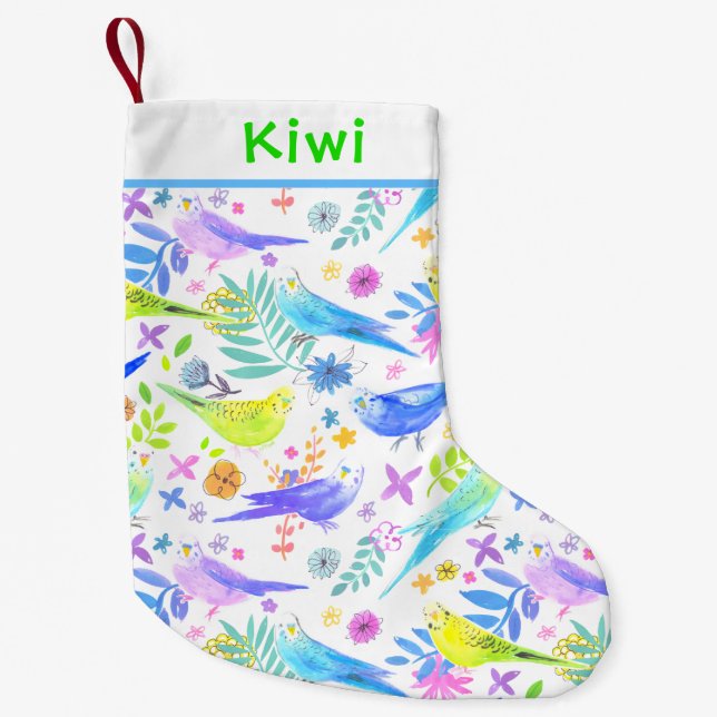 Meia De Natal Pequena Periquitos de Ortografia Navegável Whimsical (Frente)