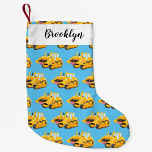 Meia De Natal Pequena Personagem de desenho animado de bulldozer amarelo