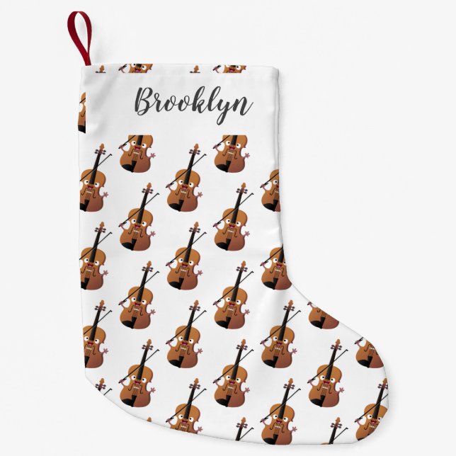 Meia De Natal Pequena Personagem de desenho animado musical de violino e (Frente)