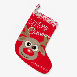 Meia De Natal Pequena Personagem de Rena de Desenho de Natal Vermelho No