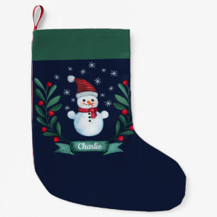 Meia De Natal Pequena Personalizado de Neve de Aquarela de Natal